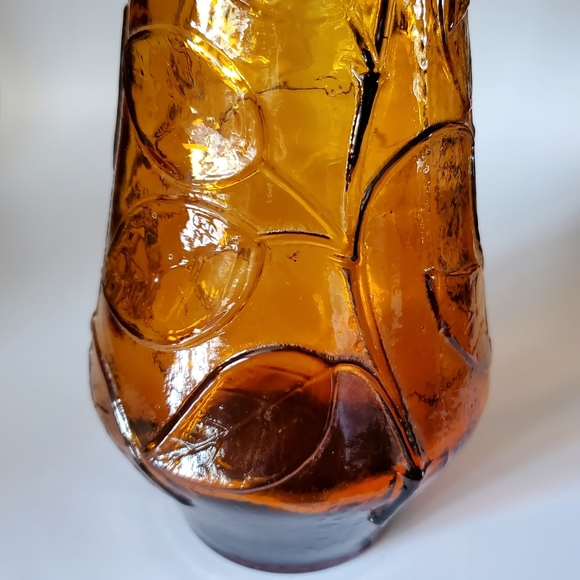 Vntg Empoli 15 1/2" Amber Butterfly & Flower Bottle - Picture 8 of 11